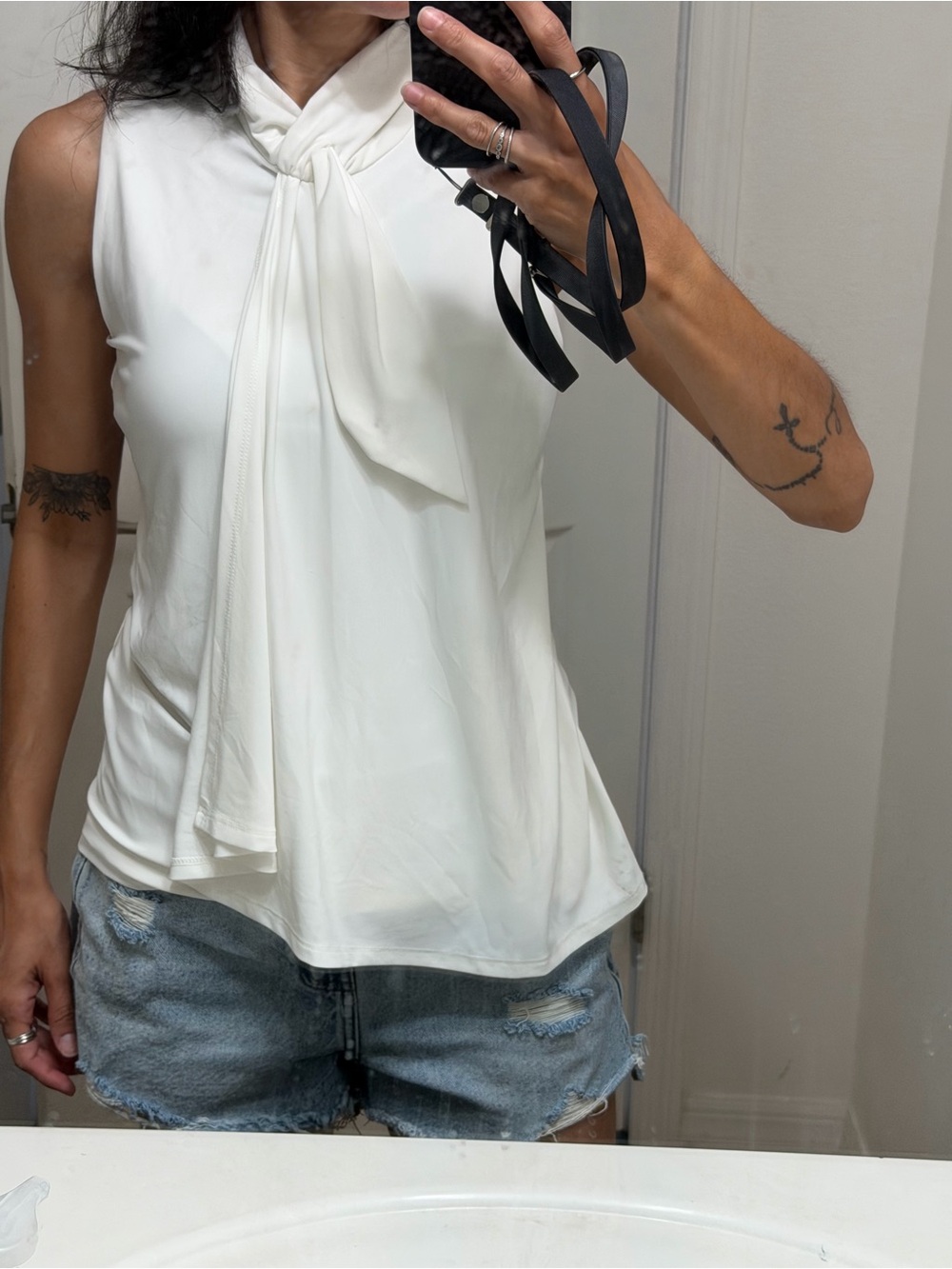 Sleeveless Tie-Neck White Top